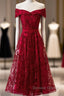 Dark Red Lace Off Shoulder Short Prom Dress Prom Dress, Wine Red Homecoming Dresses