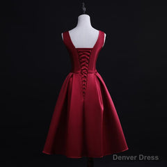 Dark Red Satin Short Homecoming Dress, Lovely Bridesmaid Dress