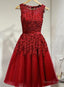 Dark Red Tulle Knee Length Prom Dress, Wine Red Homecoming Dresses