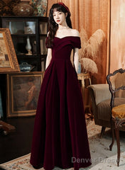 Dark Red Velvet Long Party Dress Prom Dress , A-Line Formal Dresses Evening Dresses