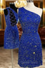 Dazzling One Shoulder Short Velvet Sequins Homecoming Dresses