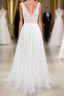 Deep V Neck Lace A Line Tulle Wedding Dresses