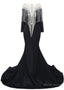 Deep V Neck Shiny Black Prom Dress Long sleeves Mermaid Prom Dresses