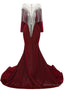 Deep V Neck Shiny Burgundy Prom Dress Long sleeves Mermaid Prom Dresses