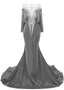 Deep V Neck Shiny Gray Prom Dress Long sleeves Mermaid Prom Dresses