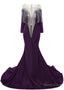 Deep V Neck Shiny Purple Prom Dress Long sleeves Mermaid Prom Dresses