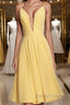 Deep V Neck Short Yellow Prom Dress, Short Backless Prom Homecoming Dresses