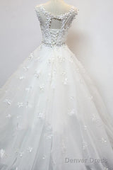 Delicate Scoop Cap Sleeves Floor-Lenth Wedding Dress With Beading