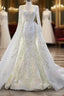 Demand Attention In White Mermaid Tulle Beading Long Sleeve Wedding Dresses With Removable Train