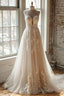 Diamond White A Line Sweetheart Neck Tulle Beaded Long Prom Dress Simple Applique Wedding Dresses