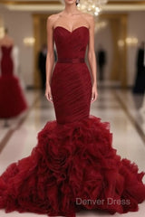 Dignified Trumpet/Mermaid Strapless Sweetheart Tiered Long Prom Dresses