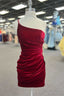 Double Straps Red Velvet Pleated Bodycon Homecoming Dresses