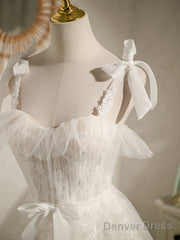 Double Straps Short Ivory Lace Prom Dresses, Short Ivory Lace Formal Graduation Dresses