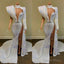 Gorgeous Sequin Long Mermaid Prom Dress, 2026 Sexy High Slit Sheer High Neck Single Long Sleeve African Black Girl Prom Dresses