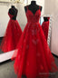 Red Long Prom Dress With Appliques And Beading Prom Dress, Pageant Dance Dresses, Graduation School Prom Gowns