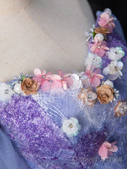 Dreamy Colorful Flowers Purple/Blue Prom Dress, Fairy Off The Shoulder A-Line Princess Party Gown
