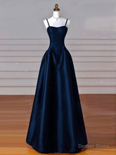 Dreamy Dark Blue Spaghetti Straps Satin Prom Dress