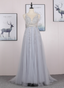 Dreamy Princess A-Line V-Neck Train Sequin Tulle Prom Dresses Evening Dresses