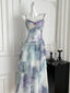 Dreamy Purple And Blue Gradient A-Line Spaghetti Strap Cake Chiffon Long Prom Dresses Evening Dresses