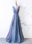 Dreamy Starry Sky Gradient Purple-Blue V-Neck Satin Long Prom Dresses Evening Dresses