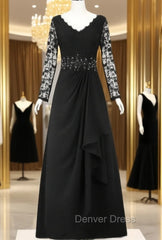 Dreamy V-Neck Long Sleeve Lace Chiffon Mother of the Bride Dresses