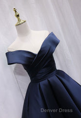 A-Line Satin Off the Shoulder Short Prom Dresses, Mini Evening Party Dresses