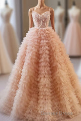 Unique V Neck Tulle Sequin Orange Pink Long Prom Dresses, Orange Pink Sweet 16 Dresses