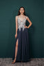 A Line Spaghetti Straps Side Split Long Prom Dresses