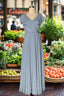 Dusty Blue V Neck Chiffon Bridesmaid Dress Backless Ruffled Split for Teens A Line Long Bridesmaid Dresses