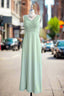 Dusty Sage Green A Line Spaghetti Straps Pleated Chiffon Bridesmaid Dresses With Bow