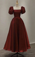 Elegant Satin A Line Ankle-length Short Sleeve Evening Dress with Ruching