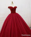 sparkling quinceanera Dress ball Gowns dark red Prom Dress lace up back pleats tulle sweep train quinceanera Dresses