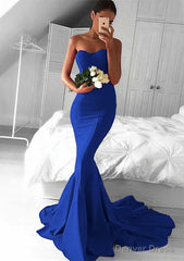 Elastic Satin Prom Dresses Trumpet/Mermaid Sweetheart Court Train With Pleated