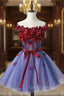 Elegance Off Shoulder Homecoming Dress, Tulle Homecoming Dresses, Applique Junior