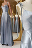 Elegant A Line Gray Satin Long Prom Dress, Gray Prom Graduation Prom Dresses