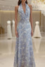 Elegant A Line Halter Lilac Floral Chiffon Long Prom Dresses Outfits