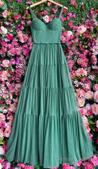 Elegant A Line Long Green Prom Dress 22Th Birthday Outfits