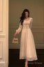 Elegant A Line Square Neckline Long Sleeves White Chiffon Prom Dresses Birthday Outfits Prom Gowns