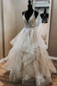 Elegant A Line V Neck Backless Appliques Tulle Lace Wedding Dresses,Bridal Gowns