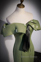 Elegant And Noble Clover Green Off The Shoulder Sleeveless Fishtail Evening Dresses With Clover Green Off The Back Strap And Ground Length Prom Dresses
