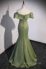 Elegant And Noble Clover Green Off The Shoulder Sleeveless Fishtail Evening Dresses With Clover Green Off The Back Strap And Ground Length Prom Dresses