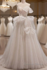 Elegant And Noble Ivory Sleeveless Off Shoulder Beaded Bow Evening Dresses Ivory Thin Shoulder Strap Off Back Strap Prom Dresses