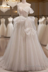 Elegant And Noble Ivory Sleeveless Off Shoulder Beaded Bow Evening Dresses Ivory Thin Shoulder Strap Off Back Strap Prom Dresses