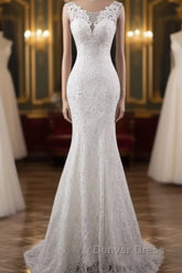 Elegant And Noble Lace Sleeveless Speaker/Mermaid And Floor Length Wedding Dresses