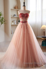 Elegant And Sweet Powder Blusher Powder Beading Sequins Off Shoulder Short Sleeve Prom Dresses Powder Blusher Powder A-Shaped Princess Bow Belt Tulle Backless And Floor Length Evening Dresses