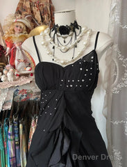 Elegant Black Spaghetti Strap Mermaid Chiffon Prom Dress