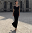 Elegant Black Strapless Feather Satin Bodycon Long Prom Dresses Evening Dresses