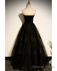 Elegant Black Strapless Sleeveless Ball Dress With Black A-Shaped Princess Sweetheart Backless And Ground Length Evening Dress