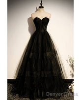 Elegant Black Strapless Sleeveless Ball Dress With Black A-Shaped Princess Sweetheart Backless And Ground Length Evening Dress