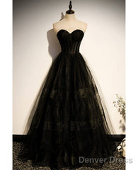 Elegant Black Strapless Sleeveless Ball Dress With Black A-Shaped Princess Sweetheart Backless And Ground Length Evening Dress